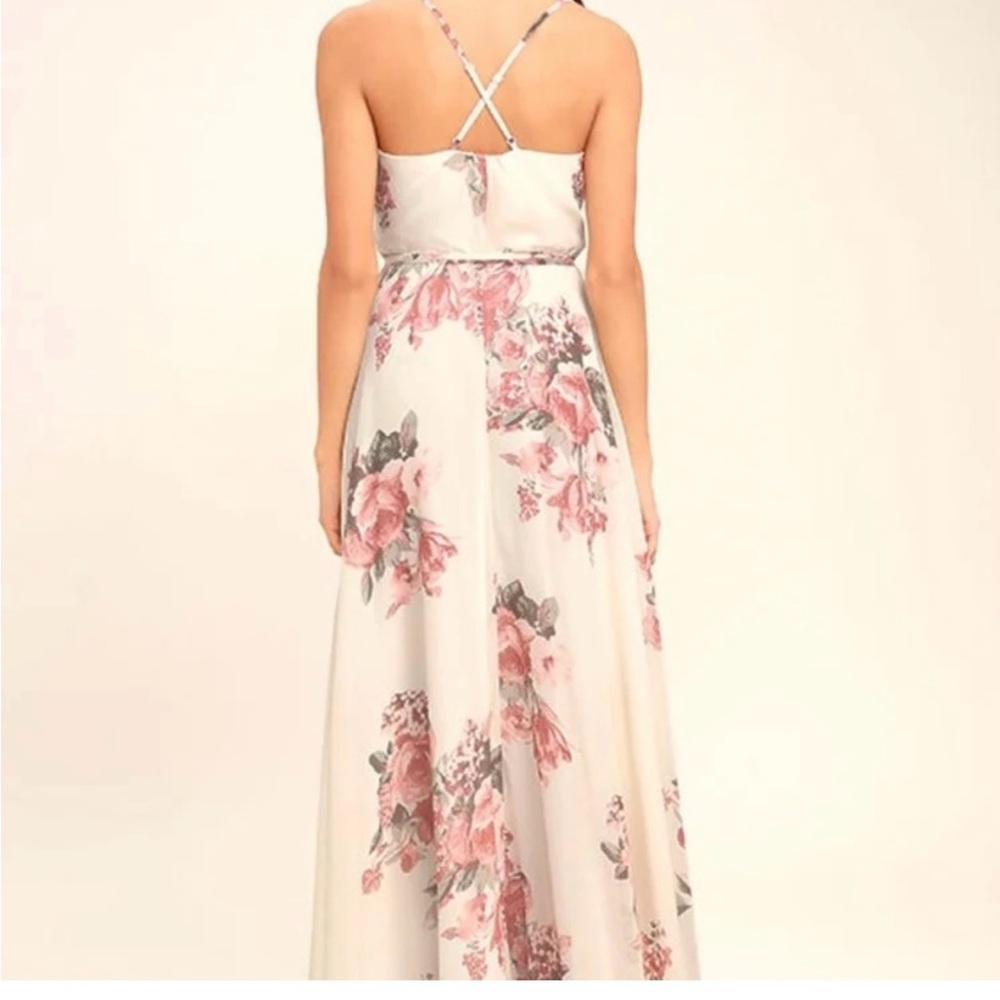 Lulu's White Floral Wrap Maxi Dress with Dusty Rose Print - Picture 3 of 4